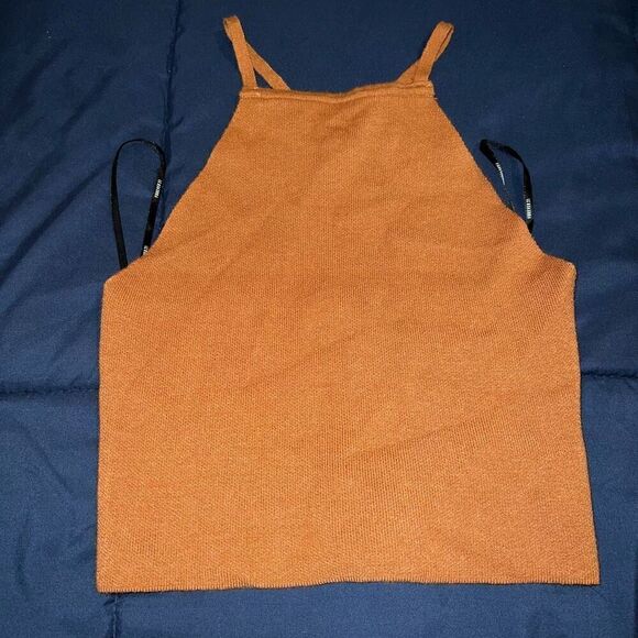 Sweater halter top orange nude tan cozy crop top size S - Picture 1 of 3